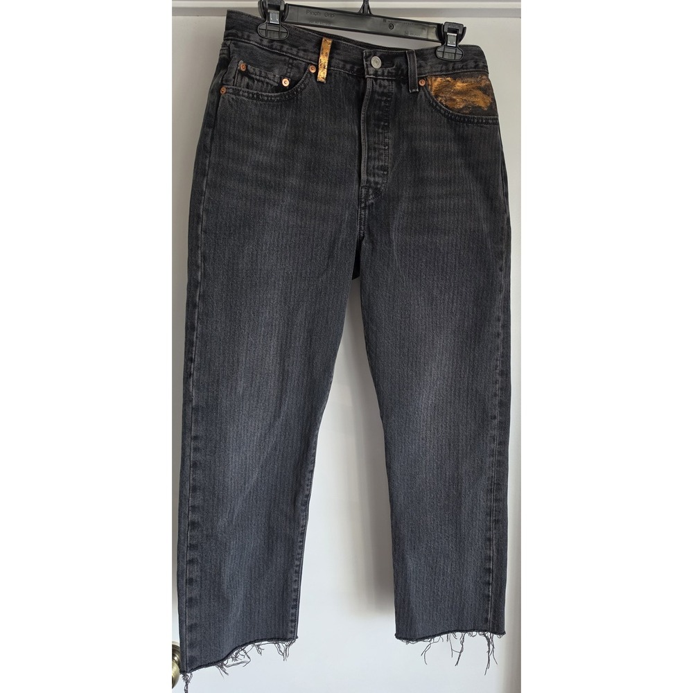 Levi's Women Jeans Black Gold Cotton Casual Streetwear Straight Slim 30x25
